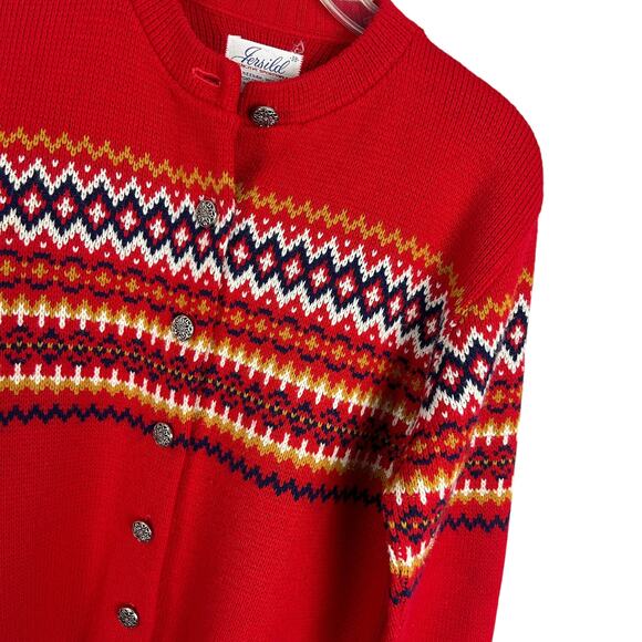 Vintage 50s Union Made Fairisle Orlon Acrylic Long Sleeve Cardigan Sweater S - Picture 3 of 6